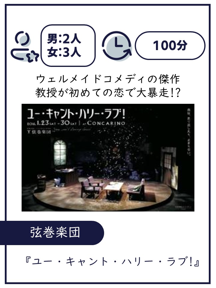 弦巻劇団/ユー・キャント・ハリー・ラブ!/上演時間 約100分 / 上演人数 5名（男2・女3）